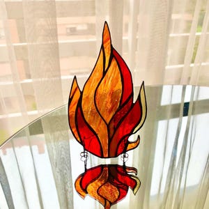 Handmade Stained Glass Fire Suncatcher: Vibrant Flame Window Hanging