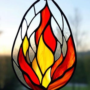 Stained Glass Flame Suncatcher: Fiery Art Glass Decor
