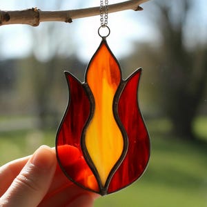 Stained Glass Flame Suncatcher: Vibrant Fire Decor, Handmade