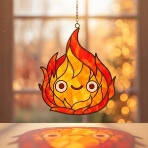Cute Ca.lc.if.er Faux Resin Suncatcher Flame Character Window Decor Gh.ib.li Inspired  Window Hanging Unique Gift