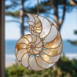 Nautilus Shell ACRYLIC NOT GLASS Suncatcher: Ocean Spiral Window Hanging Decor, Elegant Coastal, Unique Gift for Sea Lovers, Birthday Gift