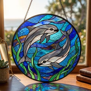 Vaquita Stained Glass Suncatcher, Endangered Marine Wildlife Decor, Dolphin Lover Gift