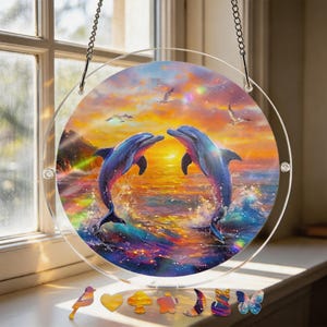Whale Puzzle Suncatcher, Whale Ocean Suncatcher, Ocean Life Acrylic SunCatcher, Sea Life Gift, Stained Glass Effect Window Decor